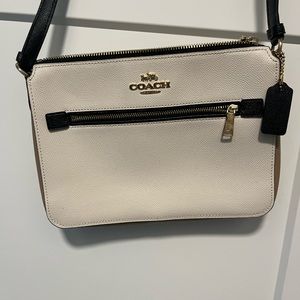 Coach crossbody bag white black tan gold elegant like new